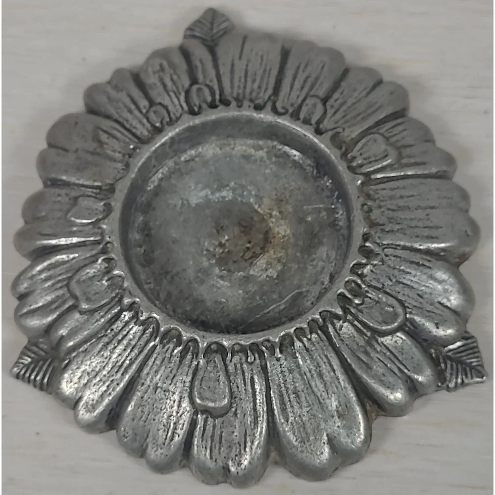 Sunflower Candle Holder Silver Pewter‎ Tone Metal Floral Votive Base EBJ De